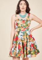 Modcloth Miss Hibiscus Fit And Flare Dress In S
