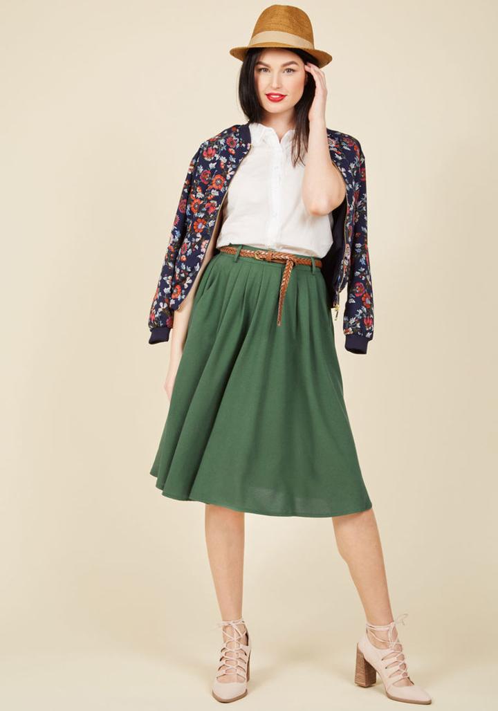 Modcloth Breathtaking Tiger Lilies Midi Skirt In Stem Green