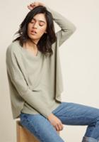 Modcloth More Soften Than Not Waffle Knit Top In Muted Moss In Xs