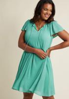 Modcloth Pleat, Repeat A-line Dress In Turquoise In Xxs