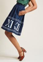 Modcloth Charming Cotton Skirt With Pockets In Navy Numerals In 4x