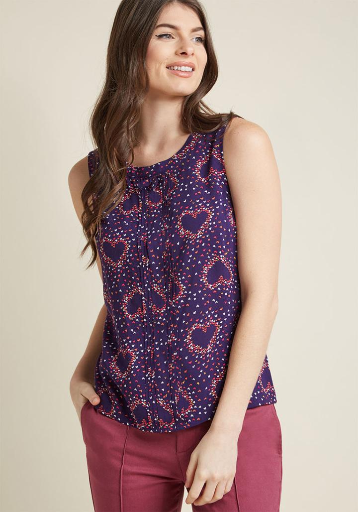 Modcloth Hometown Hangout Sleeveless Top In Hearts In Xxs