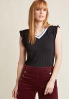 Modcloth Sporty V-neck Top With Ruffle Sleeves In L