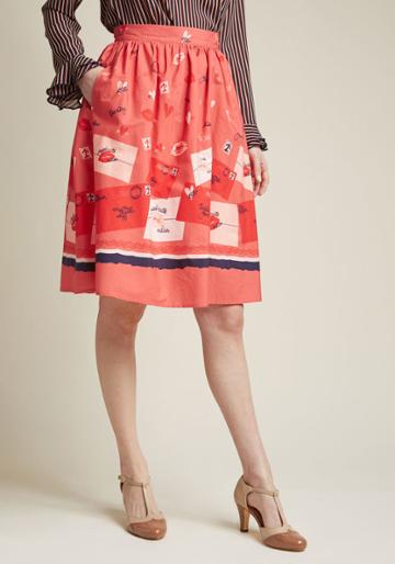 Modcloth Charming Cotton Skirt In Love Letters In 2x