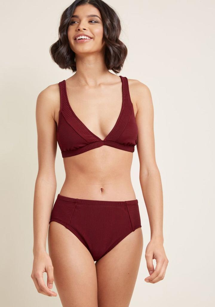 Modcloth Dune It Well Mid-rise Bikini Bottom In 14