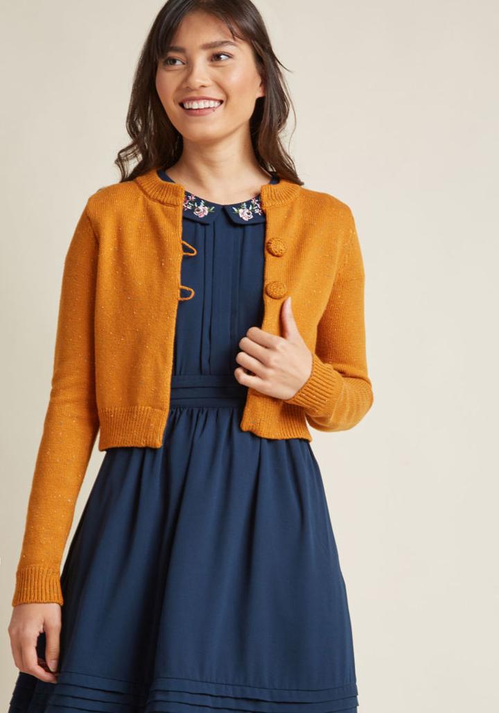Modcloth Retro Long Sleeve Cropped Cardigan In 2x