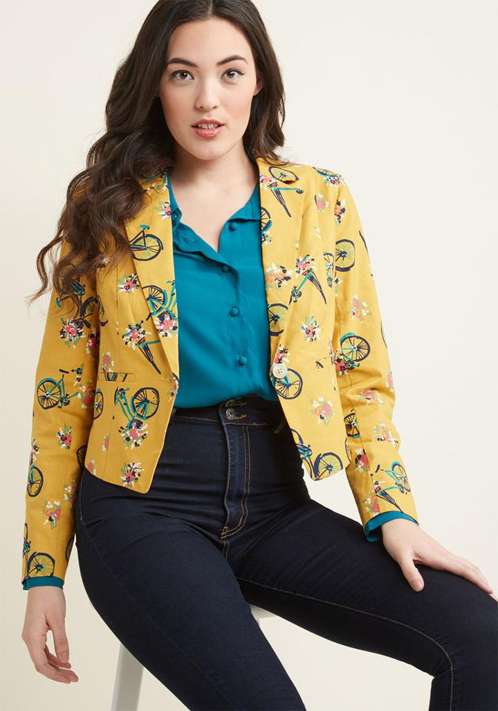 Modcloth Go Global Cotton Blazer In Bicycles In 4x