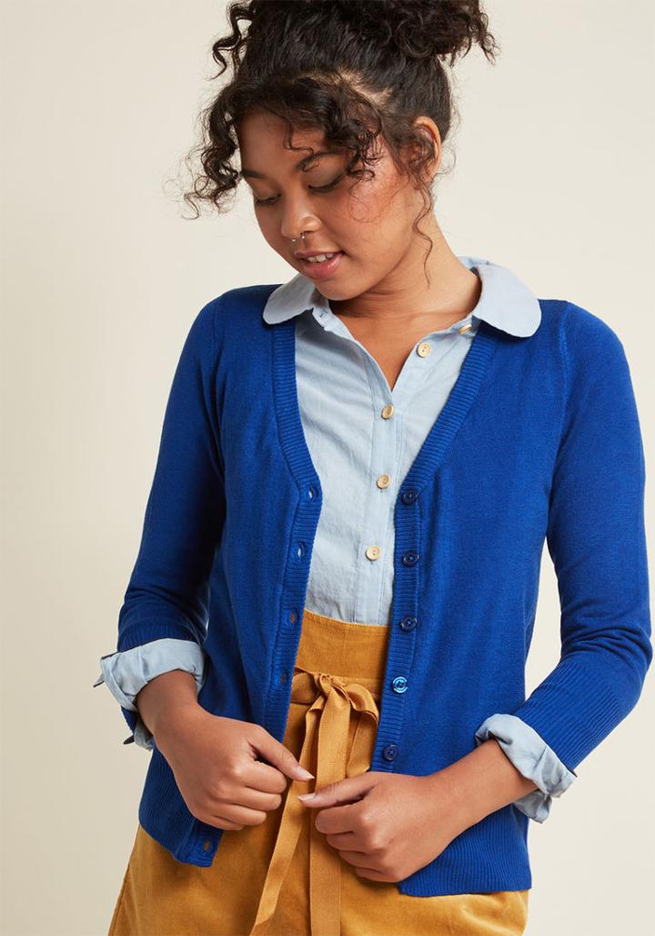Modcloth Charter School Cardigan In Royal Blue In 2x