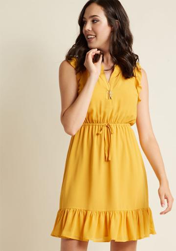 Modcloth Sleeveless Chiffon Ruffle Dress In Goldenrod