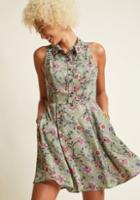 Modcloth Atlanta Adventure A-line Dress In Sage Paisley