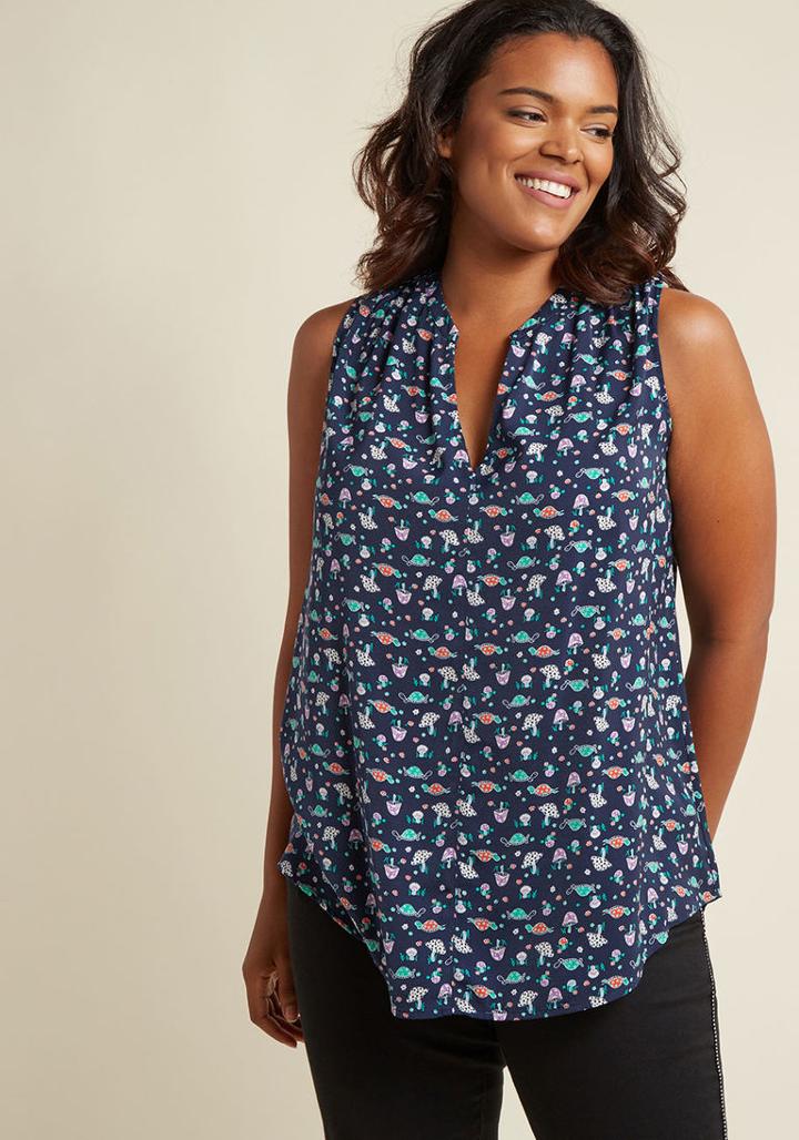 Modcloth Kick Of Creativity Sleeveless Top In Marsh In Xxs