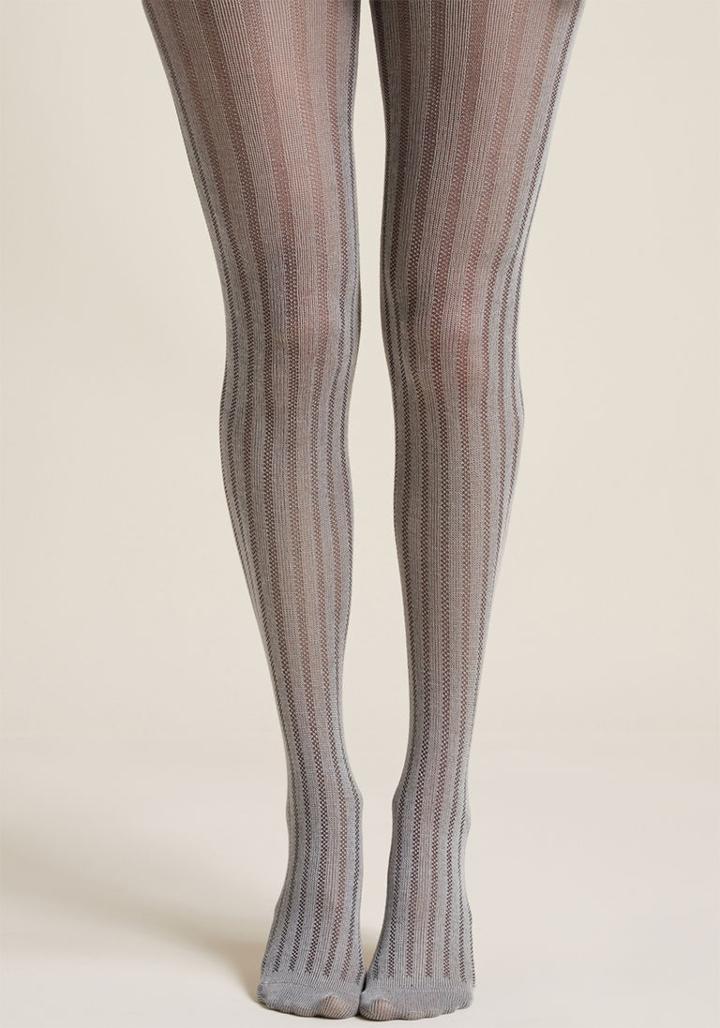 Modcloth Dancing Delight Ribbed Modal Tights In Grey In S/m