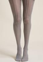 Modcloth Dancing Delight Ribbed Modal Tights In Grey In S/m