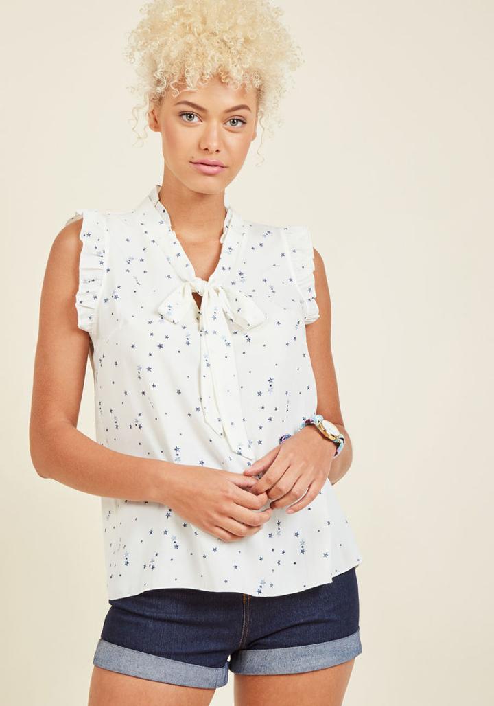 Modcloth Tie Neck Sleeveless Ruffle Top In S