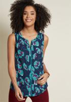 Modcloth Podcast Co-host Sleeveless Top In Navy Poppy In Xs