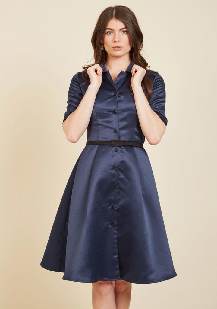 Modcloth Respectfully Retro Midi Dress In Navy In Xl