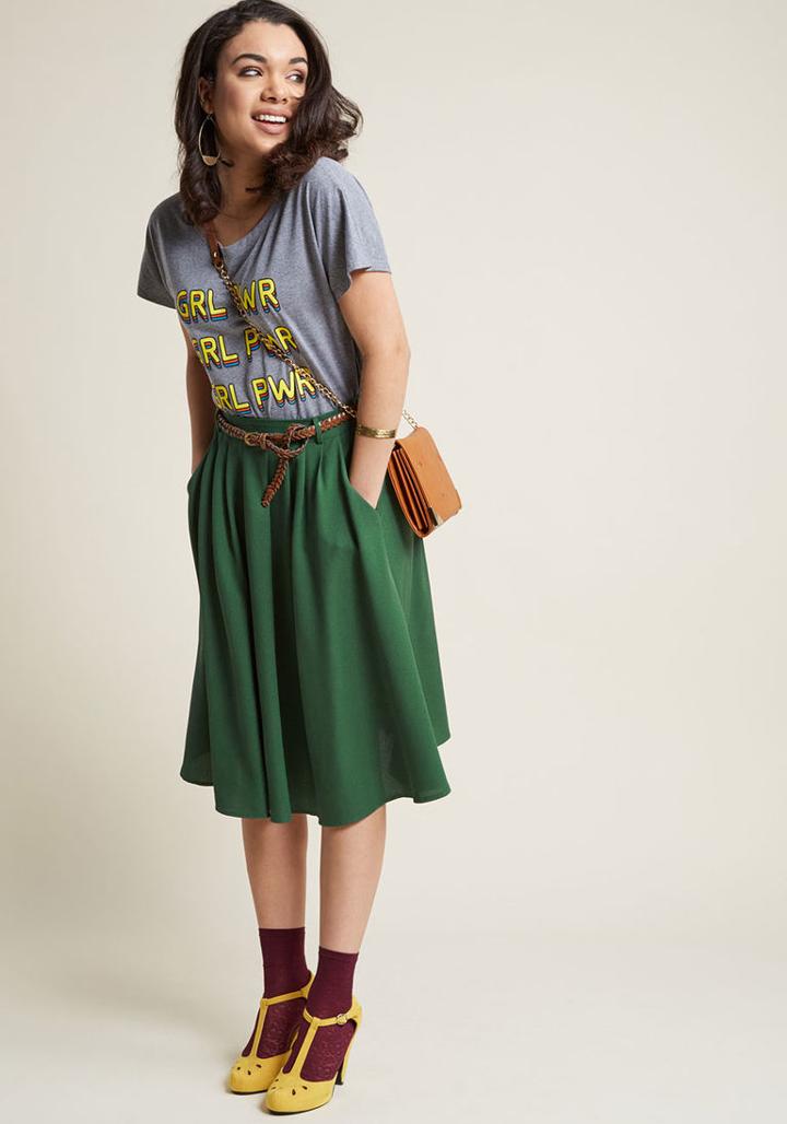 Modcloth Breathtaking Tiger Lilies Midi Skirt In Stem Green In M