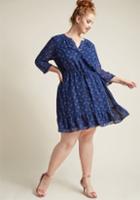 Modcloth Chiffon Shirt Dress With Ruffle Hem In Starry Night In Xl