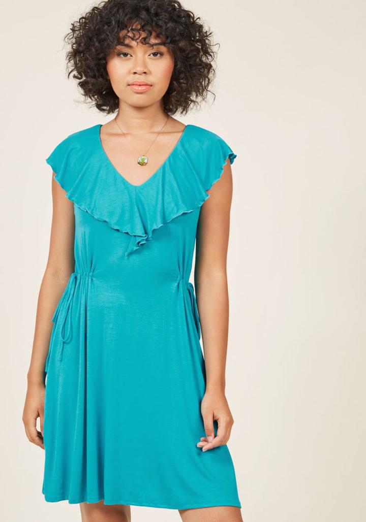 Modcloth Ruffle Front Knit Dress In Aqua In M