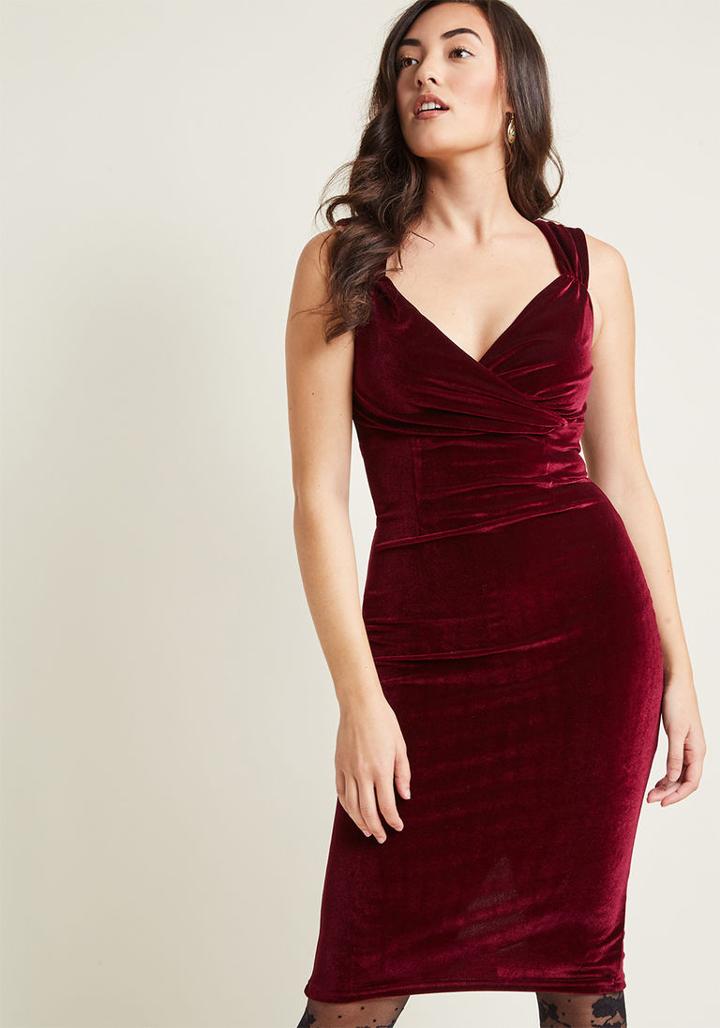 Modcloth Lady Love Song Velvet Dress In Merlot In M