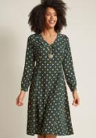 Modcloth Chelsea Collar A-line Midi Dress In Green Tile In L