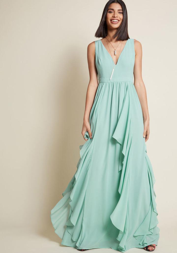 Modcloth As Ruffles Ripple Maxi Dress In Seafoam In Xs