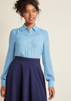 Modcloth Classic Striped Button-up Top In Blue In Xxs