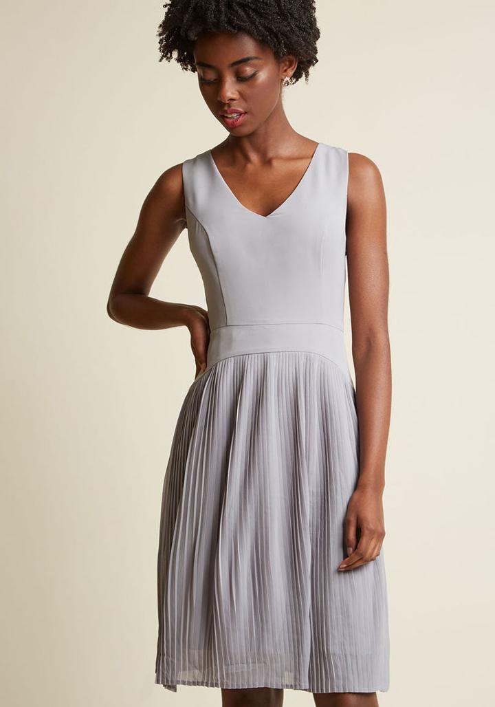 Modcloth Drop Waist Pleated A-line Dress In Stone