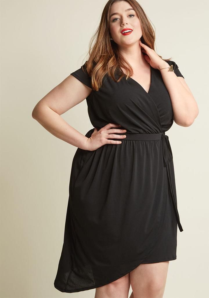 Modcloth Wrap Dress With Asymmetrical Hem In Black In 4x