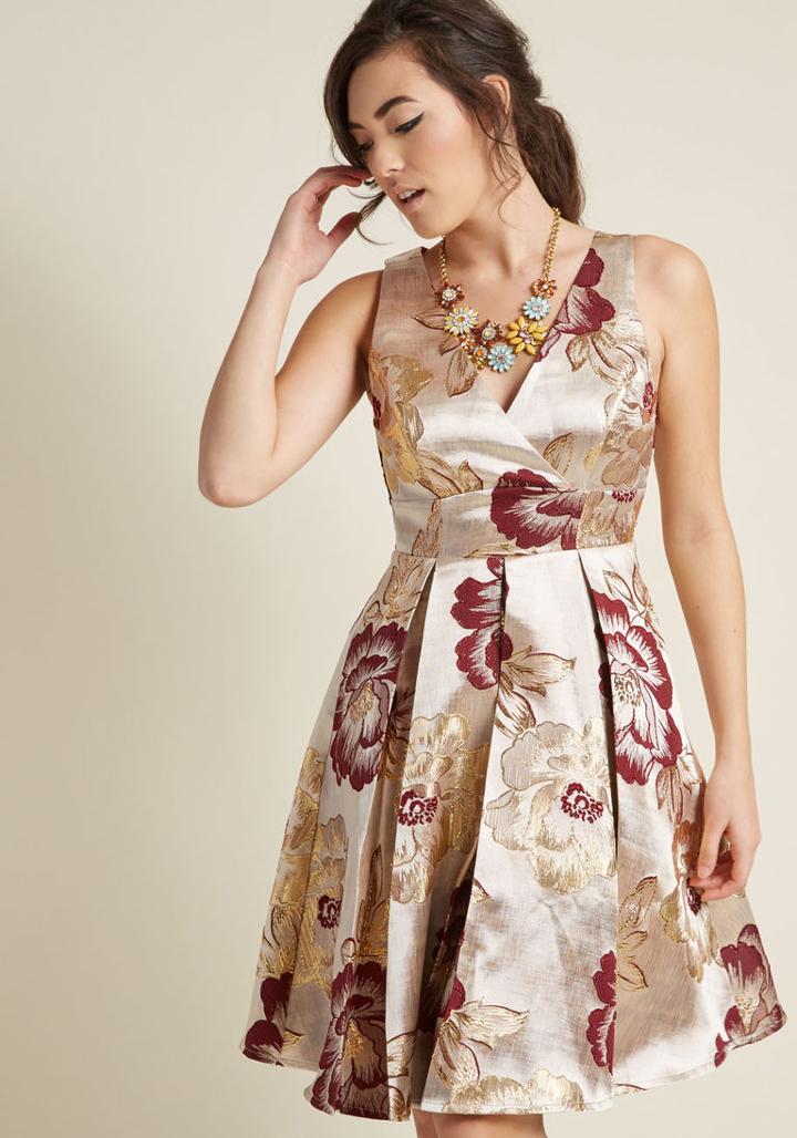 Modcloth Jacquard Fit And Flare Dress With Pockets In S