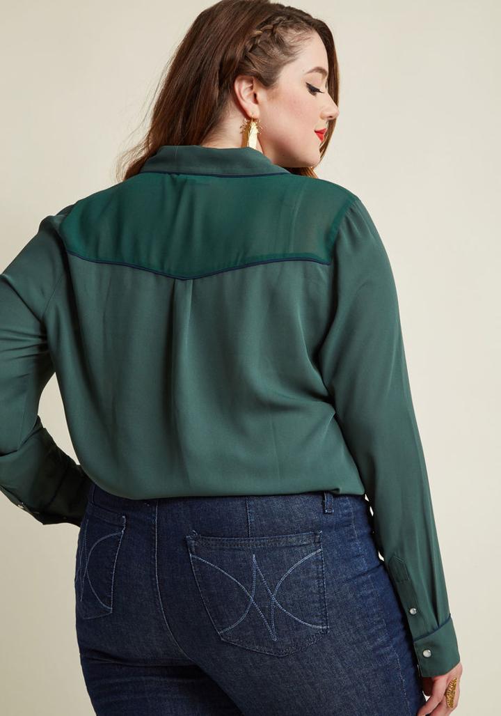 Modcloth Chiffon Western Button-up Top In 2x