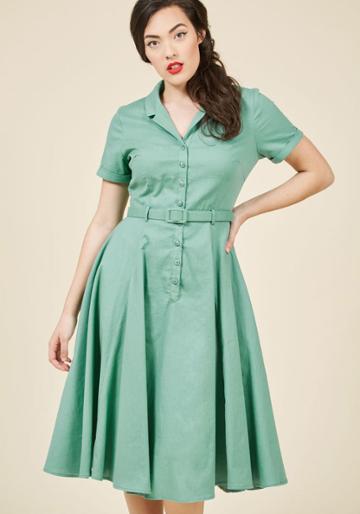 Modcloth Cherished Era Shirt Dress In Pistachio