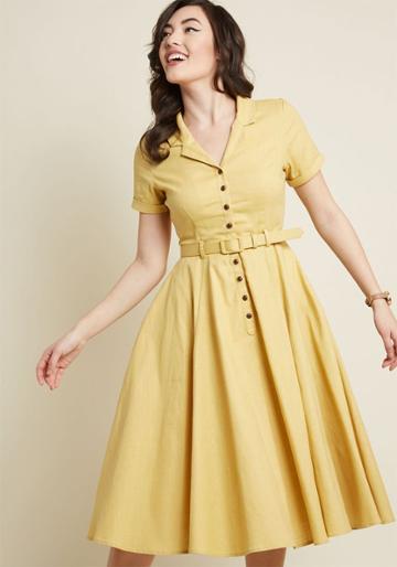 Collectif Collectif X Mc Cherished Era Shirt Dress In Yellow In 12 (uk)