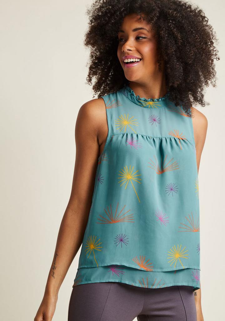 Modcloth Chiffon Blouse With Ruffle Neckline In Xl