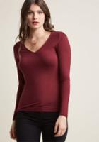 Modcloth All Basics Covered Long Sleeve Top In Burgundy In 2x