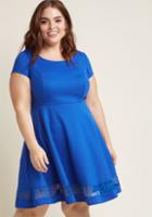 Modcloth Textured A-line Dress With Lace Insert In Blue In Xxs