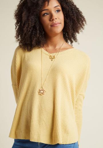 Modcloth More Soften Than Not Waffle Knit Top In Sunflower In Xl