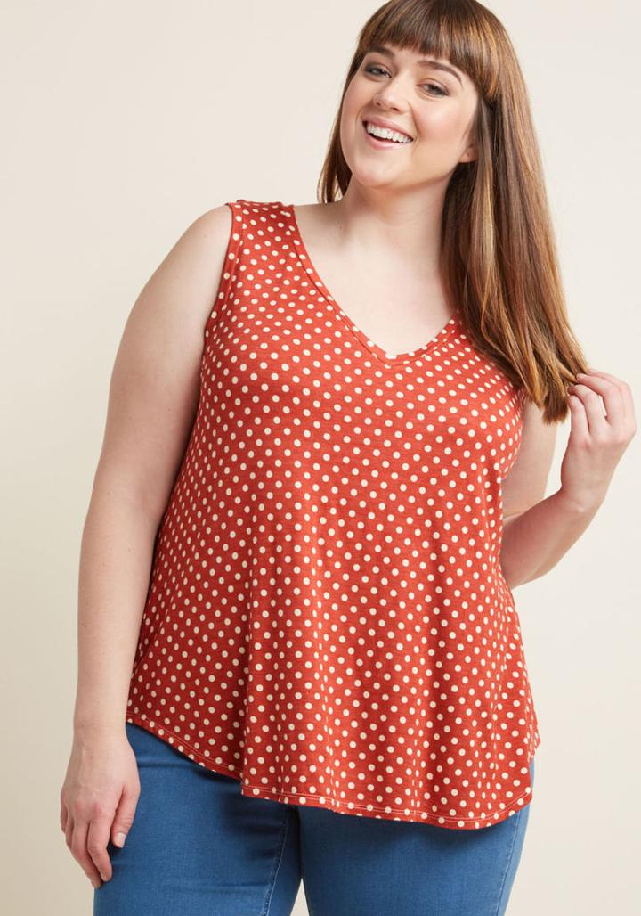 Modcloth Infinite Options Tank Top In Brick Dots In 1x