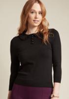 Modcloth Retro Sweater With Peter Pan Ruffle Collar In Black In Xl