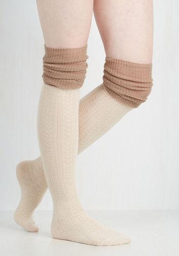 Lookbym Knittin' Pretty Thigh Highs In Ivory And Taupe