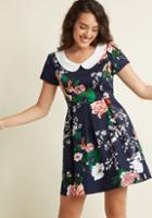 Modcloth Record Time Floral Dress In Navy Blooms In S