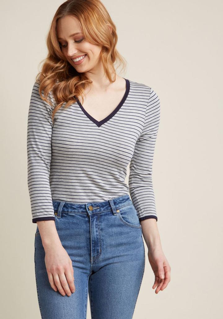 Modcloth Go The Extra Style 3/4 Sleeve Top In Grey In Xxs