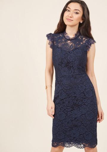 Modcloth Mock Neck Lace Sheath Dress In Navy In 2x