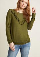 Modcloth Ruffle V Pullover In Olive In Xxs