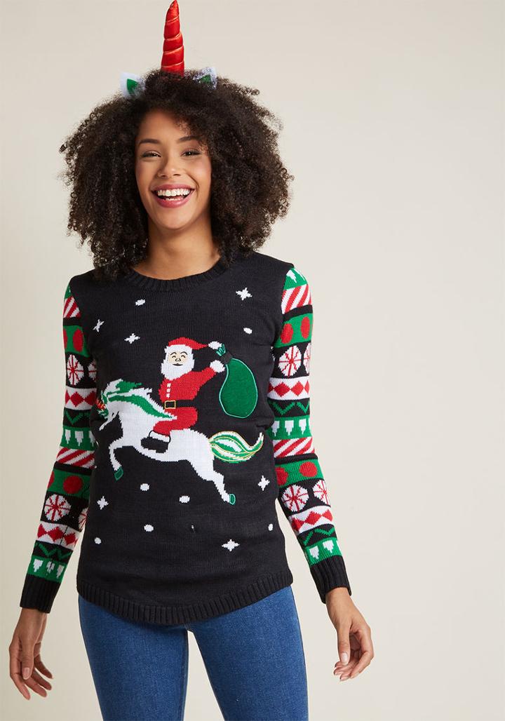 Modcloth Season's Pleasings Sweater And Headband Set In Unicorn In M