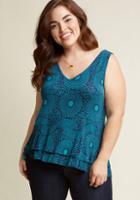 Modcloth Telltale Style Peplum Tank Top In Teal Print In S