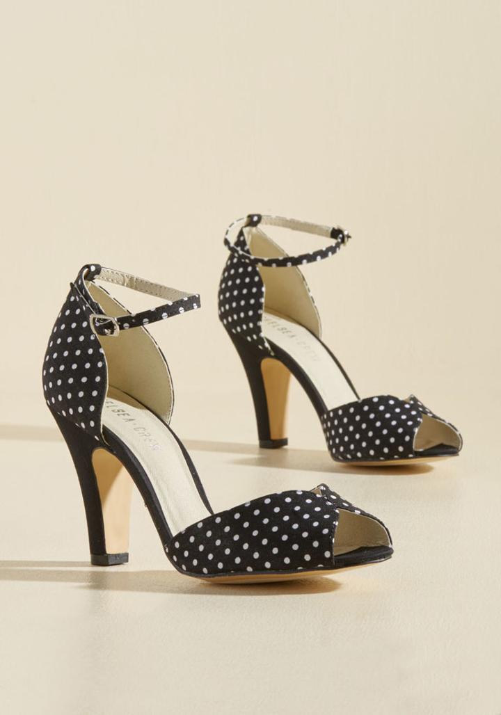 Chelseacrew Chelsea Crew Fine Dining Peep Toe Heel In Dotted Black In 39