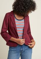 Modcloth Legendary Lifestyle Cotton Blazer In Maroon Cat