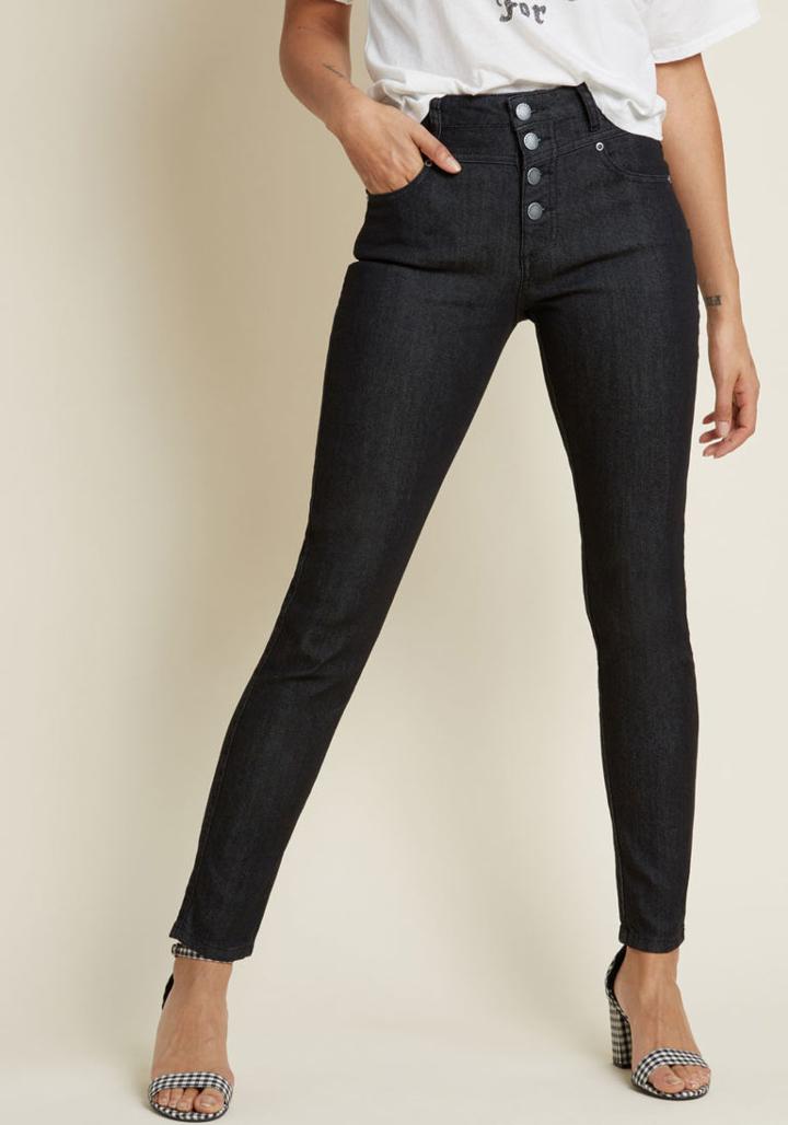 Modcloth Karaoke Seamstress Skinny Jeans In Black Wash - 30 In 26