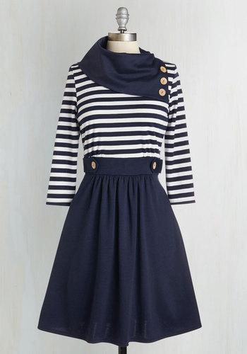  Coach Tour A-line Dress In Stripes - 3/4 Sleeves In S